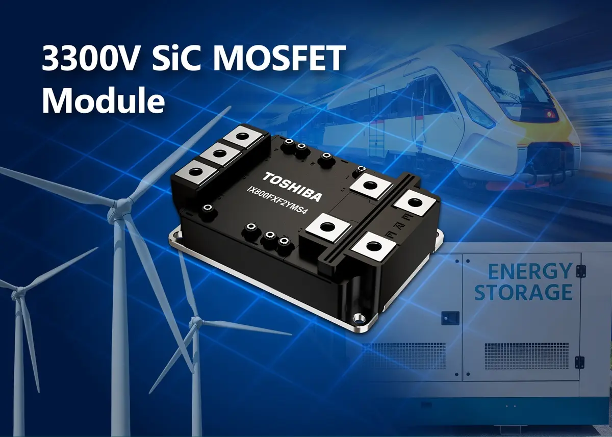Toshiba IX800FXF2YMS4 3300 V, 800 A dual SiC MOSFET module for railway, energy storage and industrial power-conversion systems.